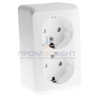 Розетка двойная c/з Этюд белая [уп 16шт]