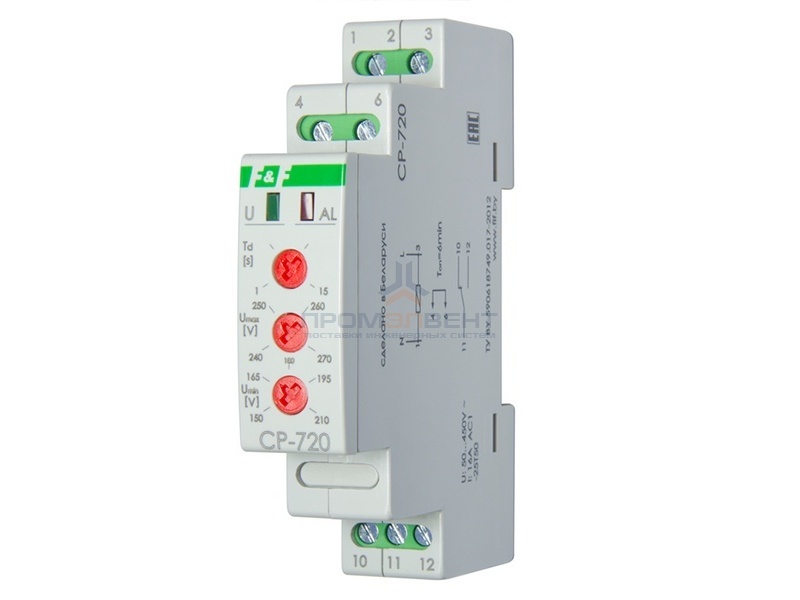Реле контроля напряжения CP-720 50-450В, 16А, 1NO/NC,  отключение за 0,05 с