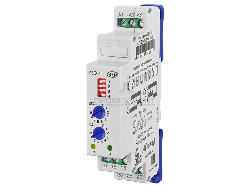 Реле времени РВО-15 0.1с-99ч 8А 24В AC/DC 230В AC на DIN-рейку